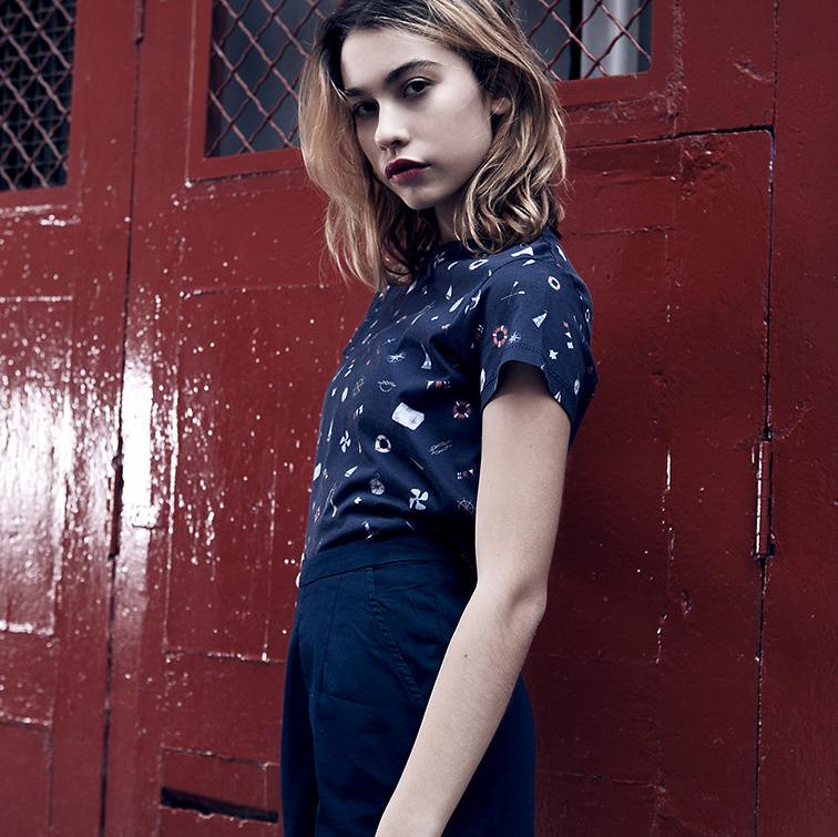 Camiseta old school print navy