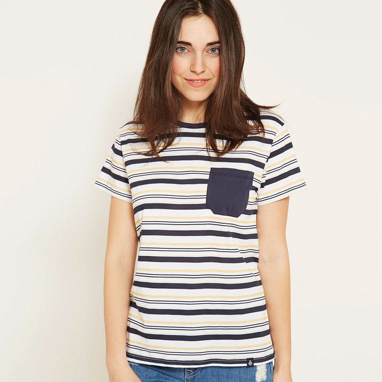 Camiseta rayas mostaza y navy