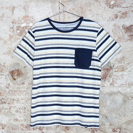 Camiseta rayas mostaza y navy